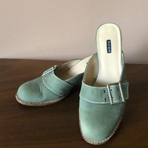 Hype Green Leather Suede Mules